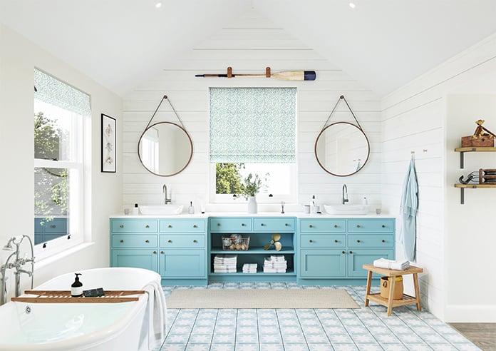 Fitzrovia Print, Horizon Blue - Motorised Roman Blind - Image 8